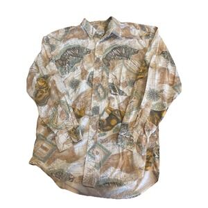 VTG Banana Republic Mens Safari And Travel Clothing Tigers Lions Button Medium